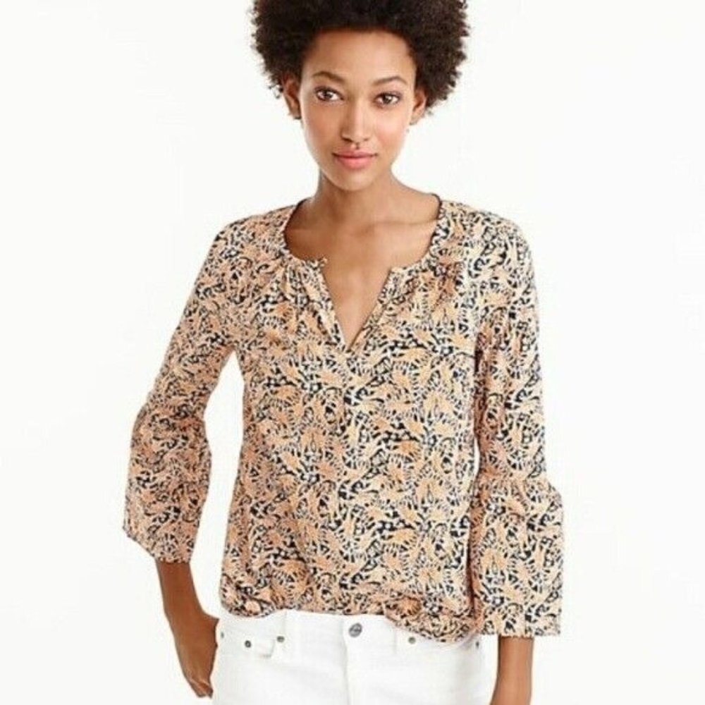 J. Crew Floral Blouse in Black and Tan